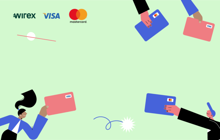 zielone tło, logo Mastercard i Visa